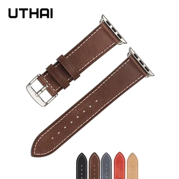 

UTHAI P80 Strap for apple watch band 38MM 42MM 40MM 44MM Genuine leather watchband For iwatch 3/2/1 For Apple Watch 4/5 Watch Ac