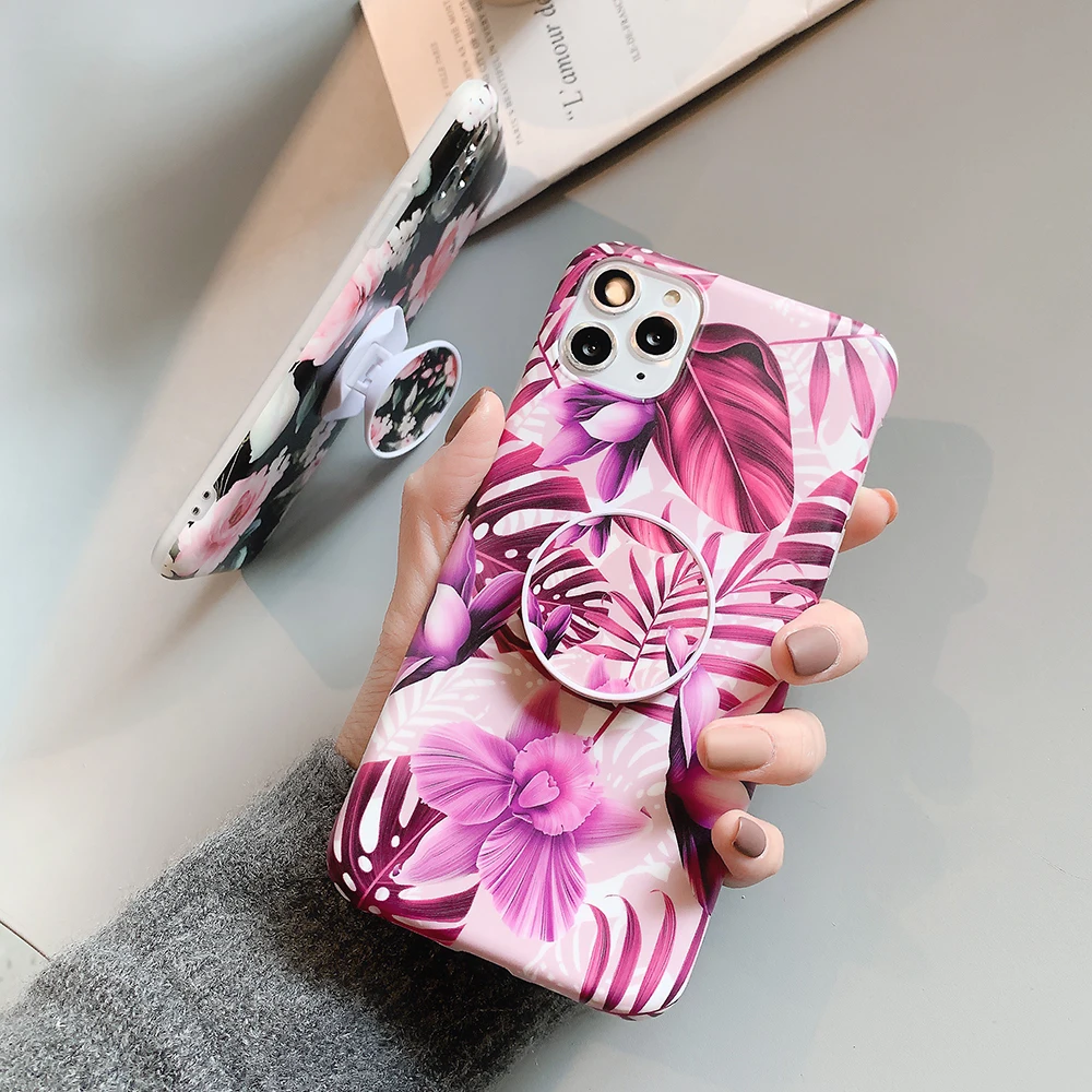 Винтажный чехол для телефона с подставкой и цветочным рисунком iPhone 12 11 Pro Max Mini XR X