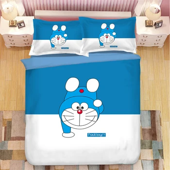 

3D doraemon Bedding sets twin full queen king Quilt Cover Pillow Case 3pcs single double duvet cover sets white blue bedclothes