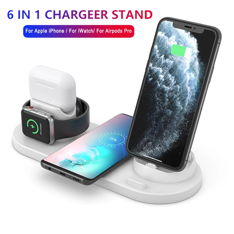 10 Вт Qi Беспроводное зарядное устройство подставка для iPhone 11 Pro XS Max XR 6 в 1 быстрая