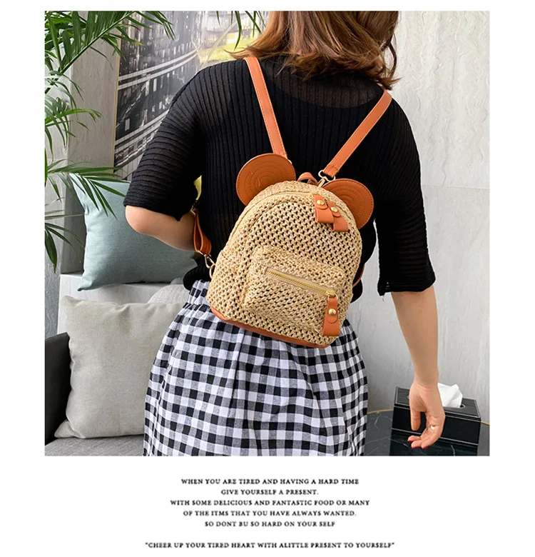 Straw Bag Summer Fashion New Style Grass Woven Hand Shoulder Bag Mini Backpack Versatile WOMEN'S Bag