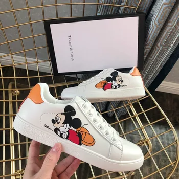 

Disney Mickey white shoes ladies spring new wild lace-up flat casual women's shoes fashion graffiti student single shoes sneaker