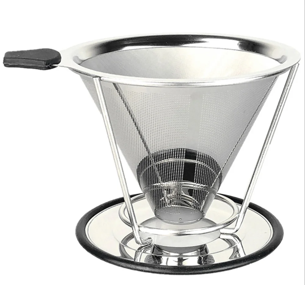 Stainless Steel Reusable Coffee Filter Pour Over Dripper Non-slip Strainer Funnel Shaped Durable Easy to Cleaning for home us