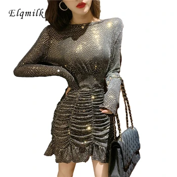 

Dress Women Party Fish Tail Womens Vintage Elegant Black Thin Sexy Winter Sequin Bodycon Mini Dresses Woman Night Glisten