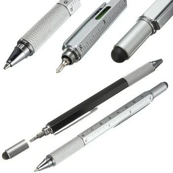 

1pcs/lot 6 in 1 multifunction metal plastic pen Tool Ballpoint Pen Spirit Level with Screwdriver Ruler