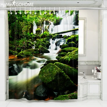 

Moss Stone Psychedelic Waterfall Shower Curtain 3D Printing Bathroom Shower Bath Curtains Forest Curtain Boho Art Decor Bathtub