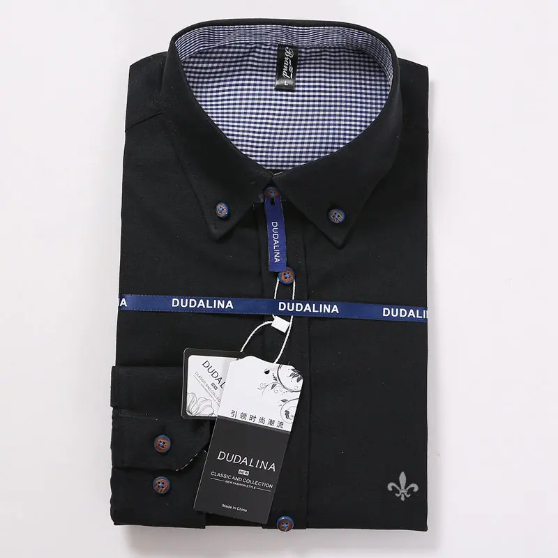 Оксфордская мода Blusa Camisa Social Masculina Dudalina с длинными рукавами и принтом Slim Fit рубашка мужская одежда с цветочным рисунком - Цвет: DCZ5801-BLACK