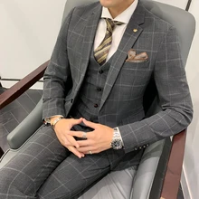 Terno terno de três peças terno masculino versão coreana do magro pequeno terno profissional formal vestido padrinhos traje do noivo casamento