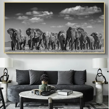 

Modern Animals Canvas Painting Poster Prints Quadros Wall Art African Elephant Herd Picture For Living Room Home Decor Cuadros