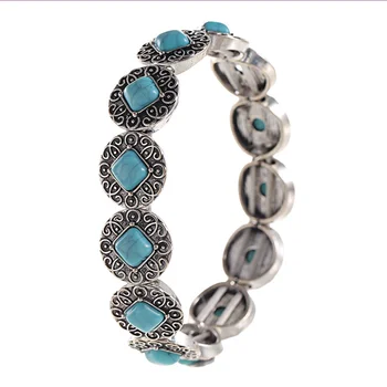 

Silver Plated Stackable Rhombus Shape Green Turquoises Stone Bracelet for Anniversary Gift Jewelry
