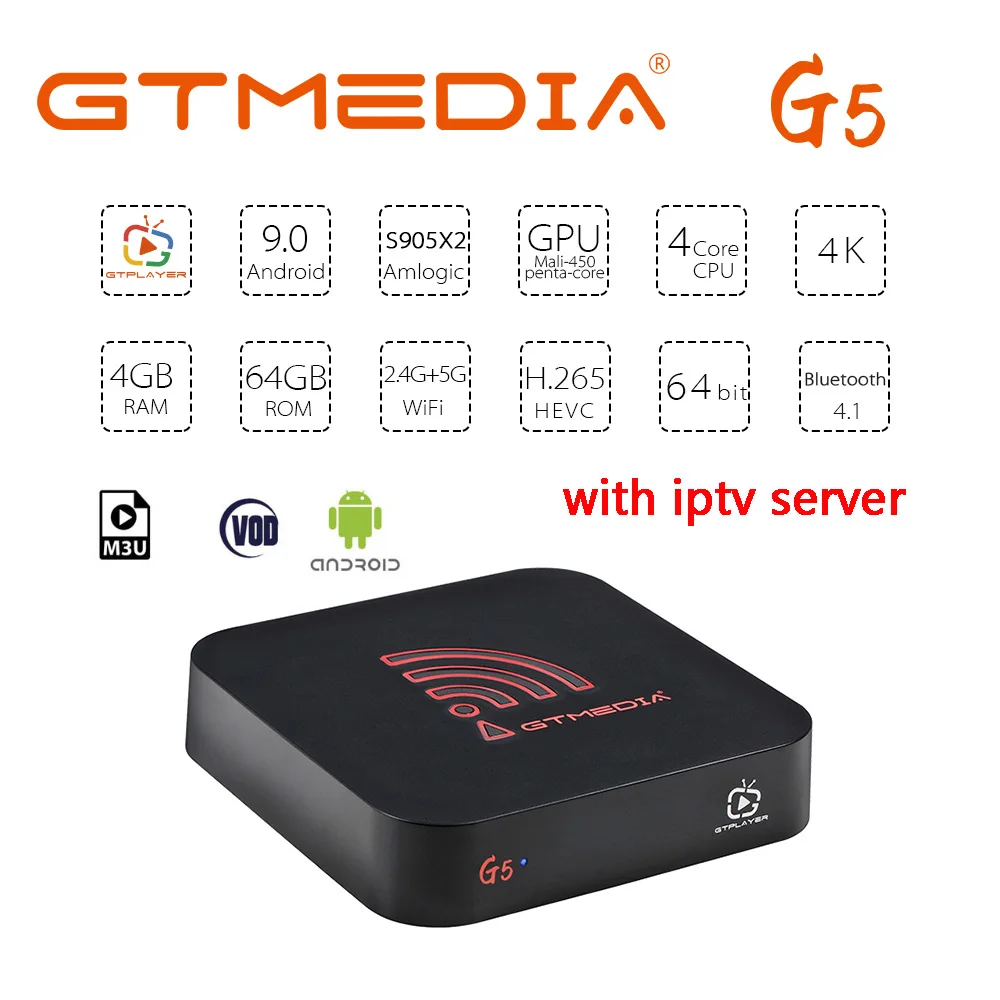 GTmedia G5 new Android 9.0 IPTV subscription M3U Smart TV BOX S905X2 support 2.4G/5G WIFI 4GB 64GB media box Set-Top Box