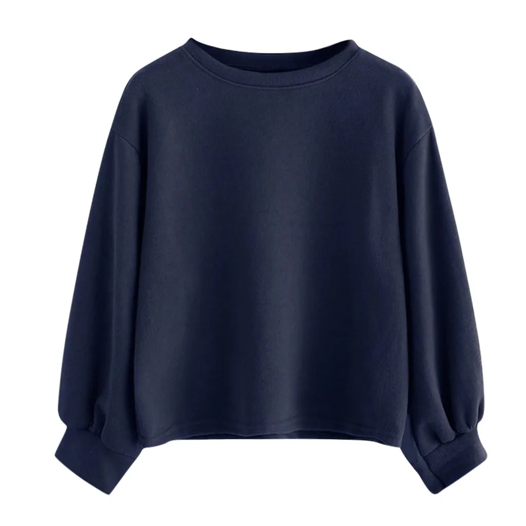 JAYCOSIN Fashion Women Casual Simple Solid Color O-Neck Sweatshirt Long Sleeve Comfortable Soft Blouse Loose Sweatershirt Tops