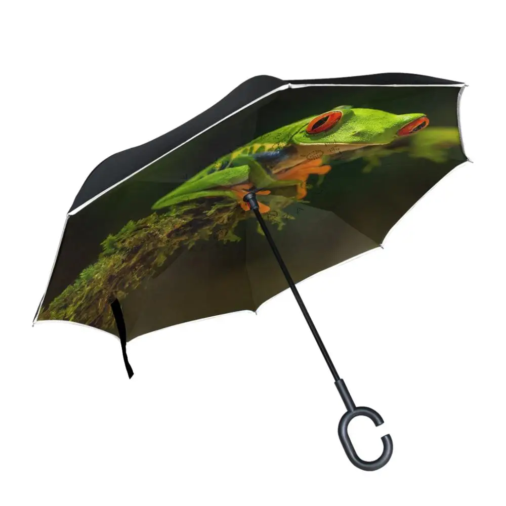 

Susino Red Big Eye Frog Reverse Umbrella Stick Umbrella Upside Down Gifts Ladies Umbrellas Windproof Waterproof Black