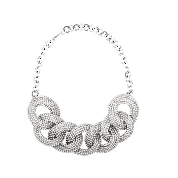 

European and American Cool Full Diamond Exaggerated Thick Necklace Circle Stitching