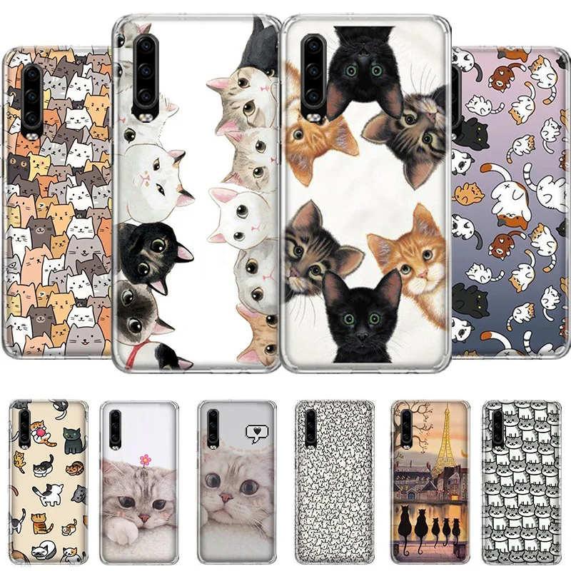 

Cat Cute art Phone Case For Huawei Honor Y 5 6 7 8 9 10 20 LITE A X S Pro NO/Finger Cover Coque soft Silicone TPU