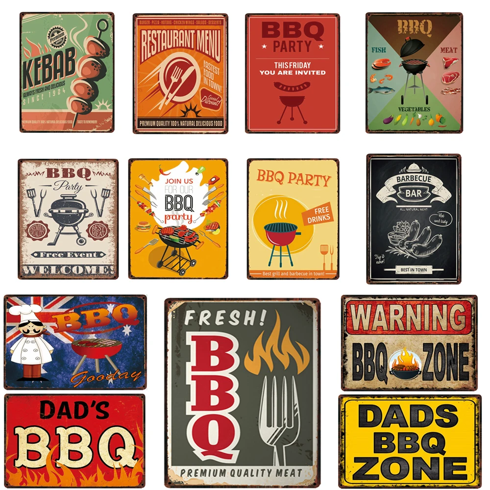Вечерние таблички для барбекю винтажная металлическая вывеска настенный постер