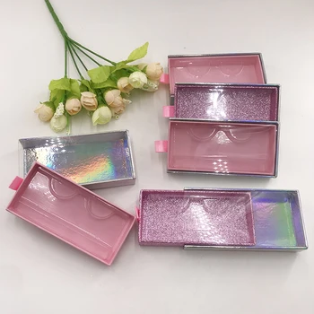 

Empty Slide Drawer Lashes Boxes Glitter Smooth Pink with Holographic Eyelash Packaging for 5D Mink Lash