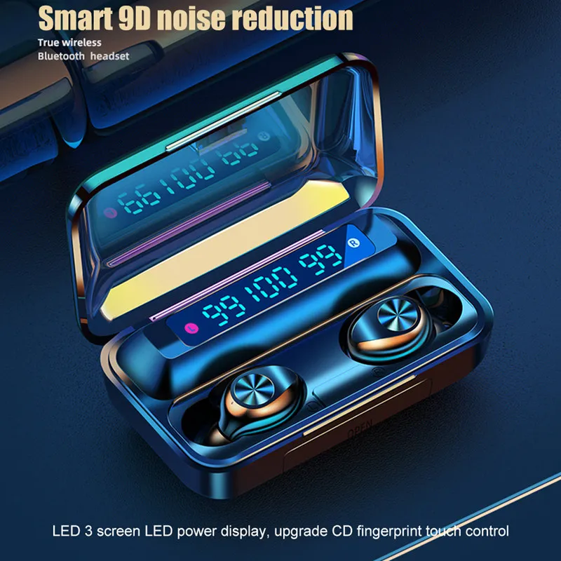 New F9 9 Touch Bluetooth Headset TWS 3 screen LED Digital Bluetooth Earphone Waterproof Noise Reduction For Xiaomi Huawei Iphone