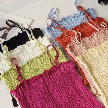

Summer Korean-Style New Pleated Camisole Knitted Vest Wind Shoulder Strap Adjustable Wholesale 3722