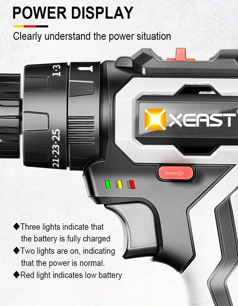 XEAST Электрическая отвертка аккумуляторная ударная дрель Мощность драйвер постоянного тока литий-ионный Батарея 32N. m 2-Скорость Мощность инструменты