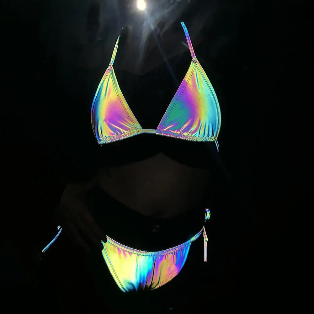 

Reflective Bikini Bandage Black Thong Brazilian Biquini Micro Two Piece Swimwear Bikini Sets Mini Shinny Glowing Women Beachwear