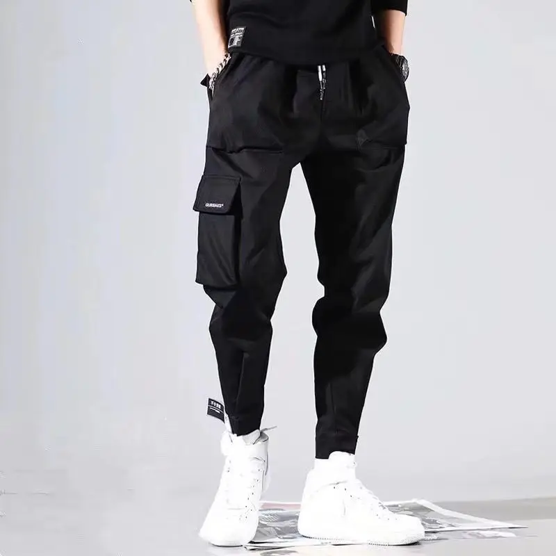 Мужские цветные черные брюки карго с лентами и карманами,, шаровары для бега, Харадзюку, спортивные штаны, брюки в стиле хип-хоп