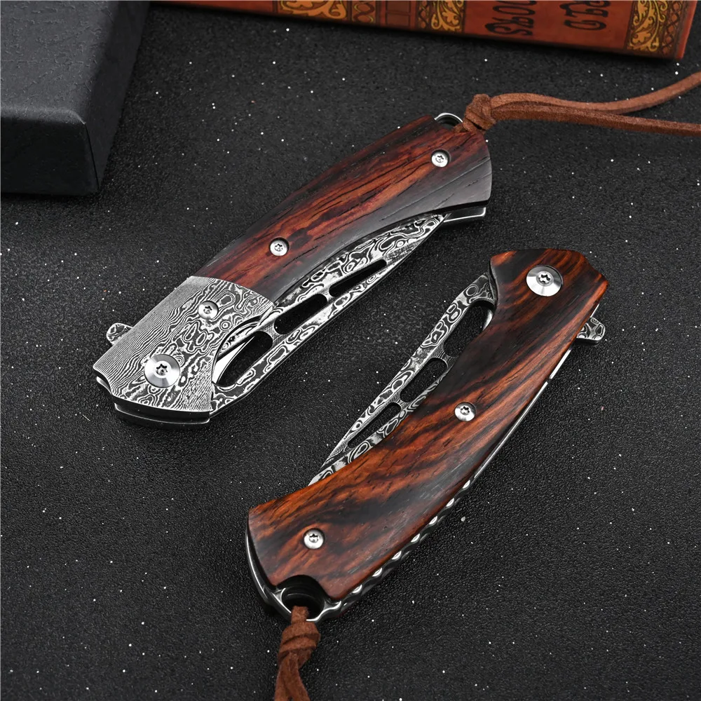 TOP KNIVES VG10 Damascus steel knives hunting knife survival pocket knife self defense weapons folding knife tactical camping knifes - Wood handle - TOP KNIVES