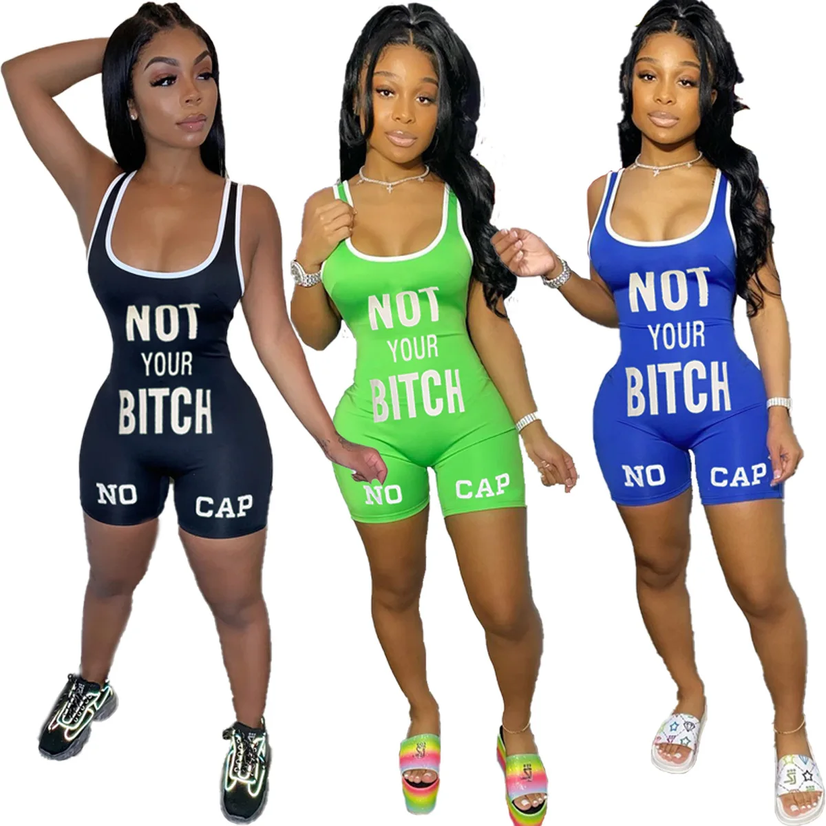

2020 Summer Women's Jumpsuit European and American Hot Style Model Casual Fashion Deep U-neck Solid-color One-piece Set