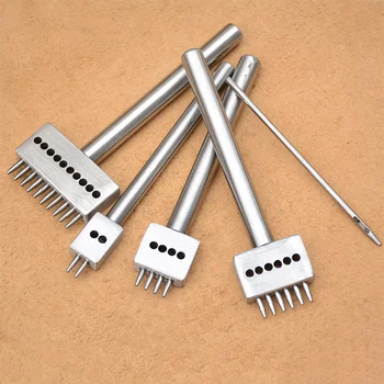 

4mm 1/2/4/6/10/ Hole Spacing Leather Hole Punches Hole Cut Leather Punching Tool DIY Hand Perforated Round Stitching Punch Tools