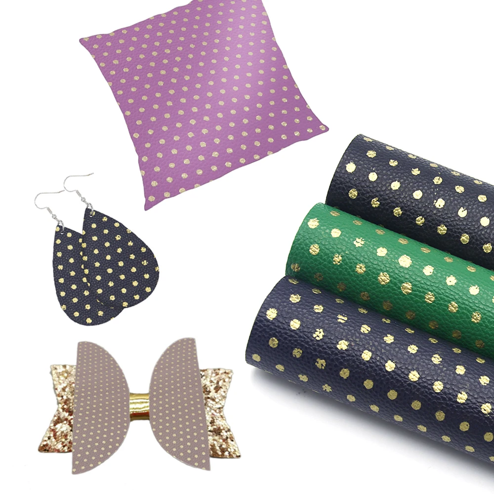 

New 20*34cm Solid Color Gold Dots Synthetic Leather Patchwork For Hair Bow Handbags Handmade Materials DIY,1Yc7320