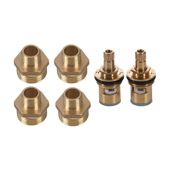 

2Pcs 1/2 Inch 20 Teeth Ceramic Tap Turn Valve & 4Pcs 1/2 Inch BSP To 1/4 Inch BSP Male Brass Pipe Hex Nipple Fitting