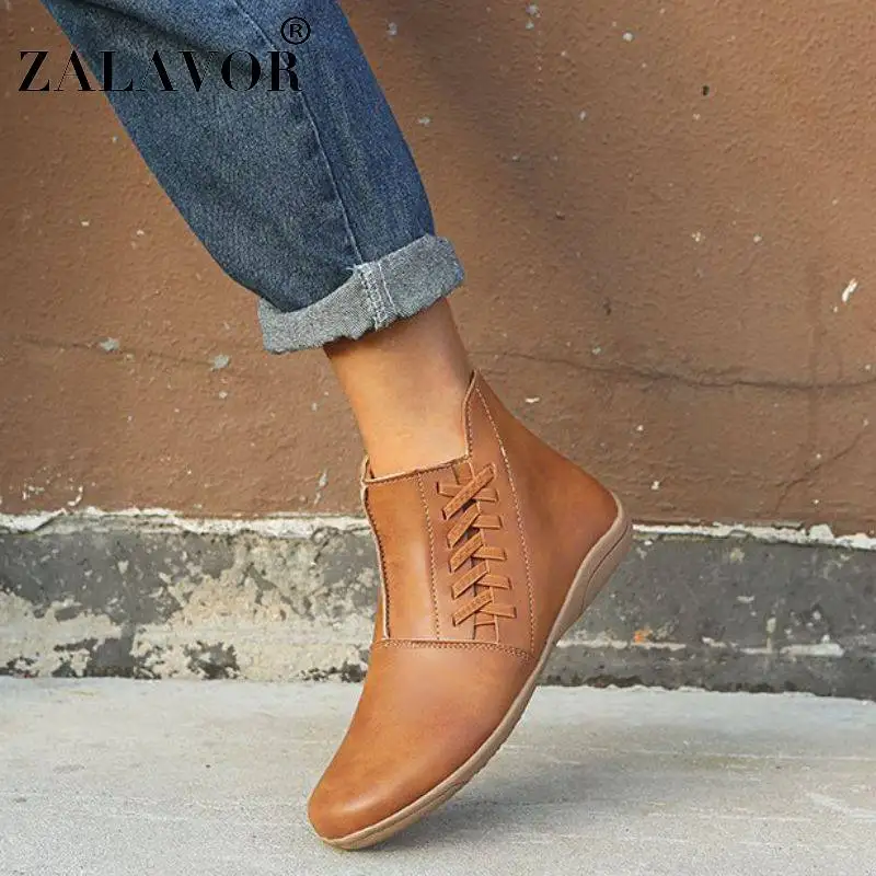 ZALAVOR/Размеры 35-43 женские ботильоны с простой застежкой-молнией 5 цветов женская