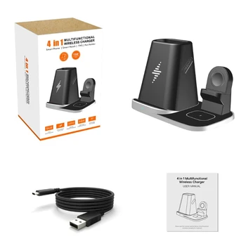 

4in1 Qi Wireless Charger Stand Charging Station for -AirPods Cellphone i-Watch D08A