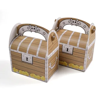 

12PCS Small Pirate Skull Treasure chest candy Box Handle Wooden Muffin Cake Packaging Box Gift Boy Kid happy Birthday Party