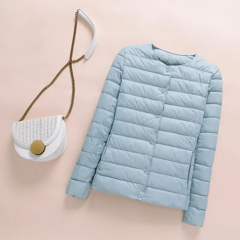 0-10℃ 2024 Winter Women Down Coat Ultralight Collarless Duck Down Jackets Portable Female Padded Parkas O-Neck Puffer Overcoat 2