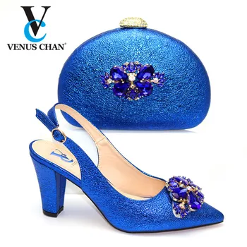 

Hot Selling 2020 Autumn New Arrivals Royal Wedding Clutch Bag Match Italian Women Shoes and Bag Matching Set in Blue