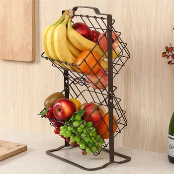 

Wire Market Basket Stand European Style Iron 2-Tier Storage Shelf Organizer Basket For Fruit Vegetables Toiletries Household