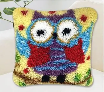 

Pillow "do it yourself" method of needlework kit latch hook rug kit Unfinshed / embroidered carpet cartoon Animal owl pattern