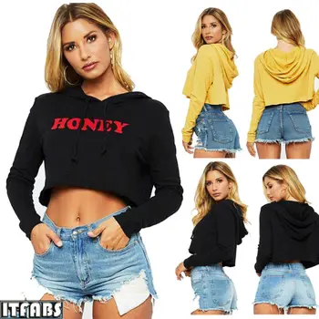 

2019 Autumn Women's Long Sleeve Hoodies Casual Short Hooded Sports Pullover Jacket Ladies Letters Hoody Sweatshirts Dropshipping