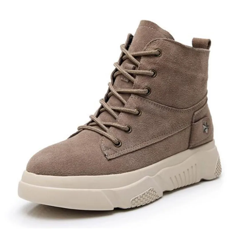 khaki autumn boots Новинка; ботинки с перекрестными ремешками; сезон осень-зима; женская обувь; повседневные кроссовки; ботинки из матовой натуральной кожи на толстой подошве; женские ботильоны - Цвет: khaki autumn boots
