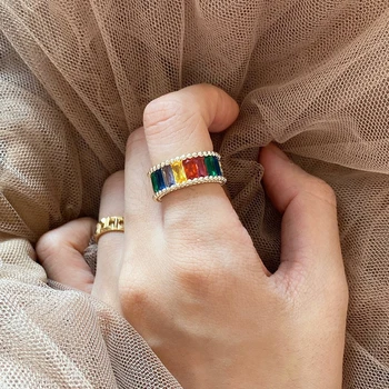 

Luxury Brand Design Colorful Jewelry Rings Women New Elegant Charms Zircon Beads Wide Finger Ring For Girls Gifts Jewellery