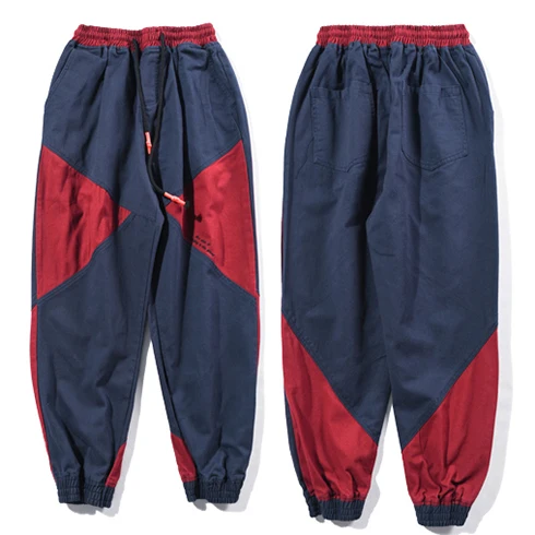 Мужские уличные штаны Харадзюку; штаны-шаровары в стиле хип-хоп; цвет синий, красный; повседневные брюки в стиле пэчворк; спортивные брюки для бега; Новинка года; сезон весна-лето - Цвет: F20B017 Blue Red