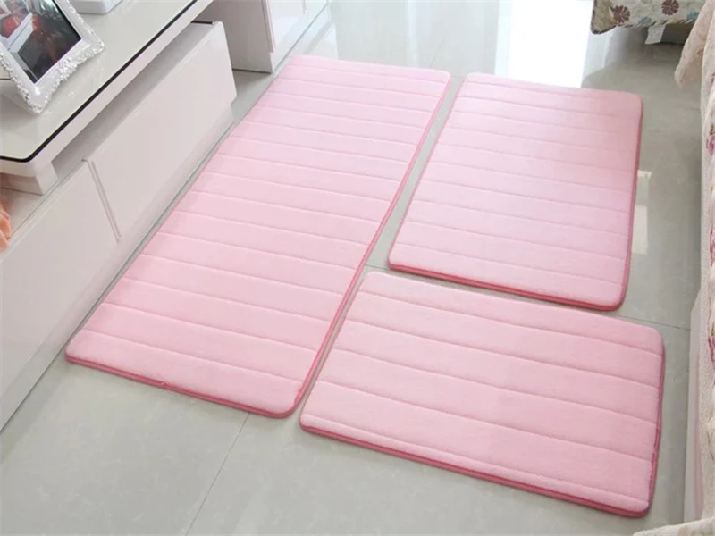 pink 3pieces Водопоглощающий коврик для ванной комплект Противоскользящий коврик для ванной комнаты рядом со стиральной машиной гостиная спальня Туалет пол ковер 1 шт/3 шт - Цвет: pink 3pieces