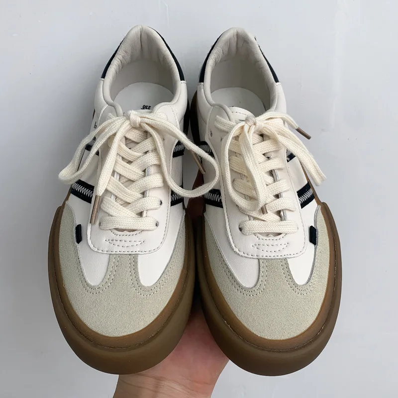 Women Shoes Casual Sneakers Women Sneakers Autumn Luxury Classic Sneakers Women Leather Retro Low Cut Lace-up Casual Women Sneakers Plus Size 44