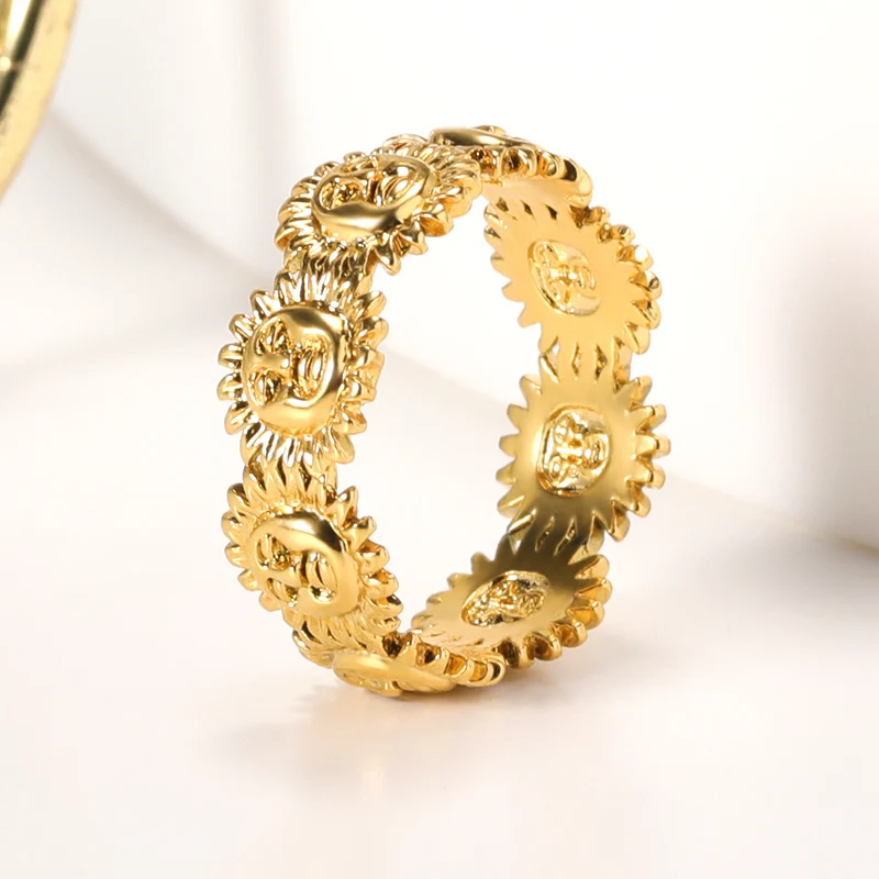 Gold Color Ring Finger Ring Stainless Steel Ring Bohemian Sun Rings Vintage Woman Gold Color Stainless Steel Female Ring Aesthetic Accessories Wedding Jewelry