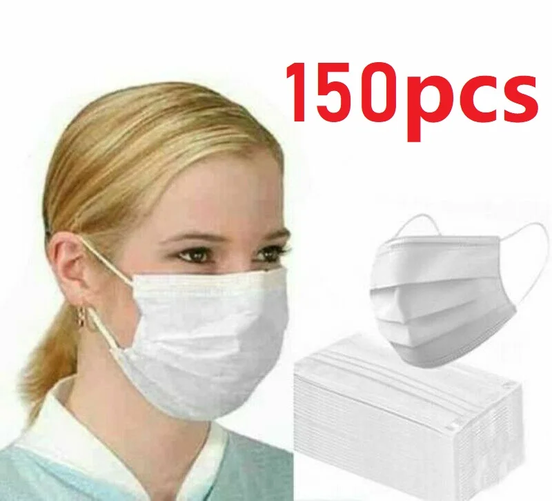 

150Pcs Disposable Masks White Dust-Proof Protective Masks Face Masks 3-Ply Face Disposable Masks EarLoop Wholesale