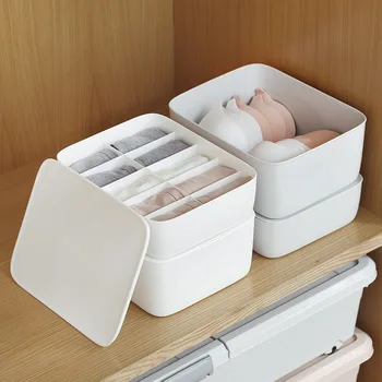 

1pc Underwear Storage Boxes with Lid Thick PP Material with Grid Fixed Partition Storage Socks Household Storage Supplies