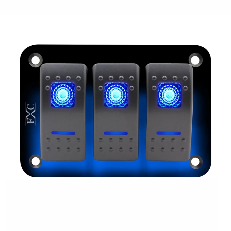 Промо-акция! 12V-24V-3-Gang-Dual-LED-Light-Rocker-Switch-Panel-Bar-Car-Caravan-Boat-Rv-Blue