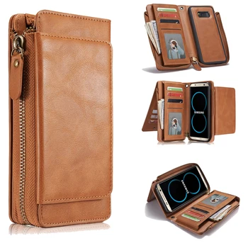 

For Samsung Note 8 Case Luxury Zipper Wallet Leather Case Card Slots for iPhone 7 8 X XR XS Max Handbag Case Flip Cover Detached
