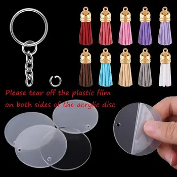 

90Pcs Acrylic Clear Circle Discs Keychain Set Round Acrylic Keychain Blanks DIY 23GE